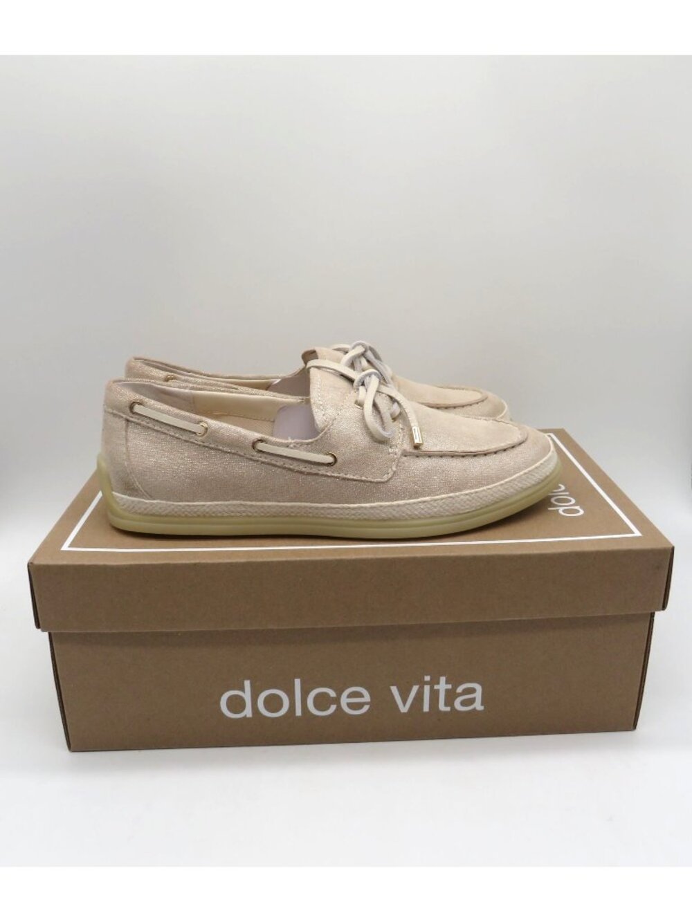 Dolce Vita Doris Women's Taupe Metallic Boat Shoes Size 7.5 NEW